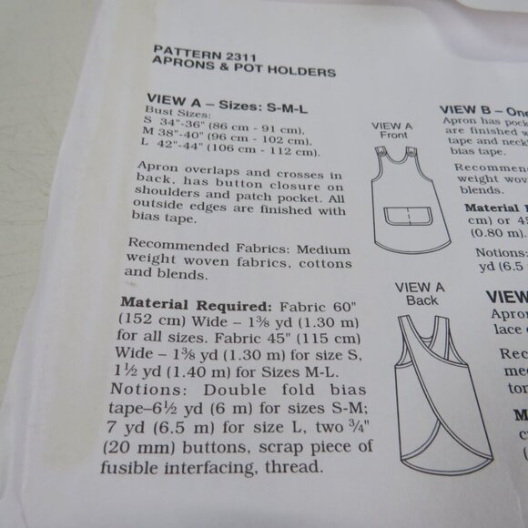 Kwik Sew 2311 Sewing Pattern NEW (5 styles of Aprons) UNCUT - Picture 3 of 7